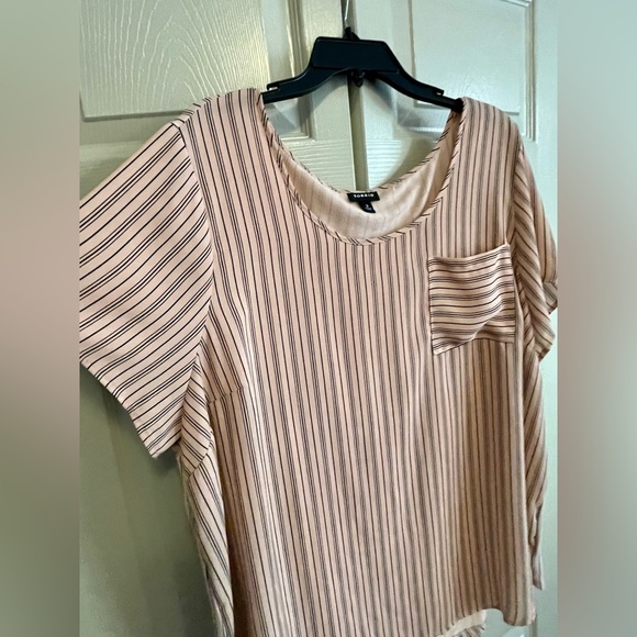 Torrid Abbey Georgette Mixed Media Pink Top with Black Stripes - Picture 6 of 12